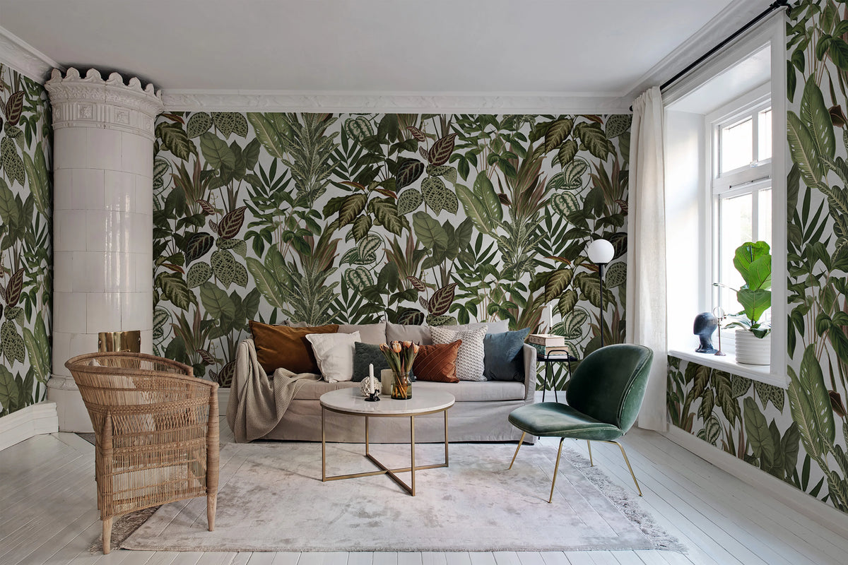 Mischievous Jungle, White Mural Wallpaper - room preview 02