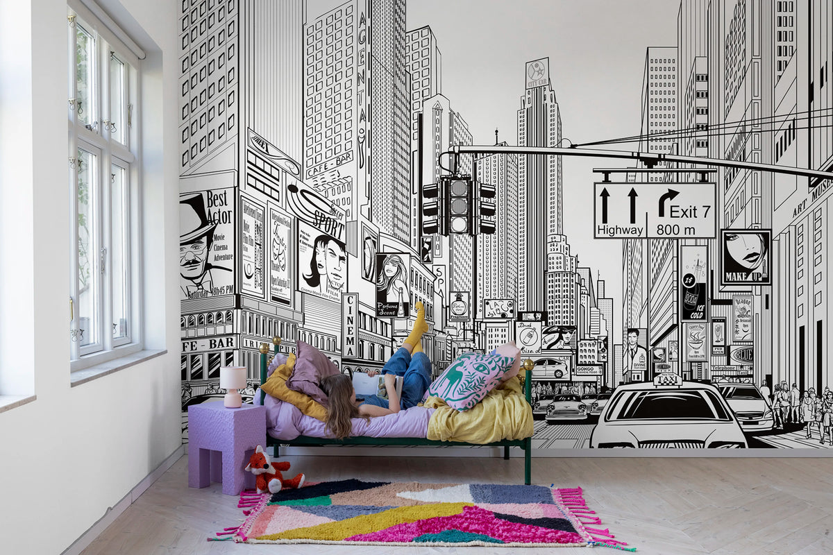 Cartoon City Kids Mural Wallpaper - room preview 02