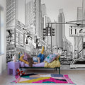 Cartoon City Kids Mural Wallpaper - room preview 02