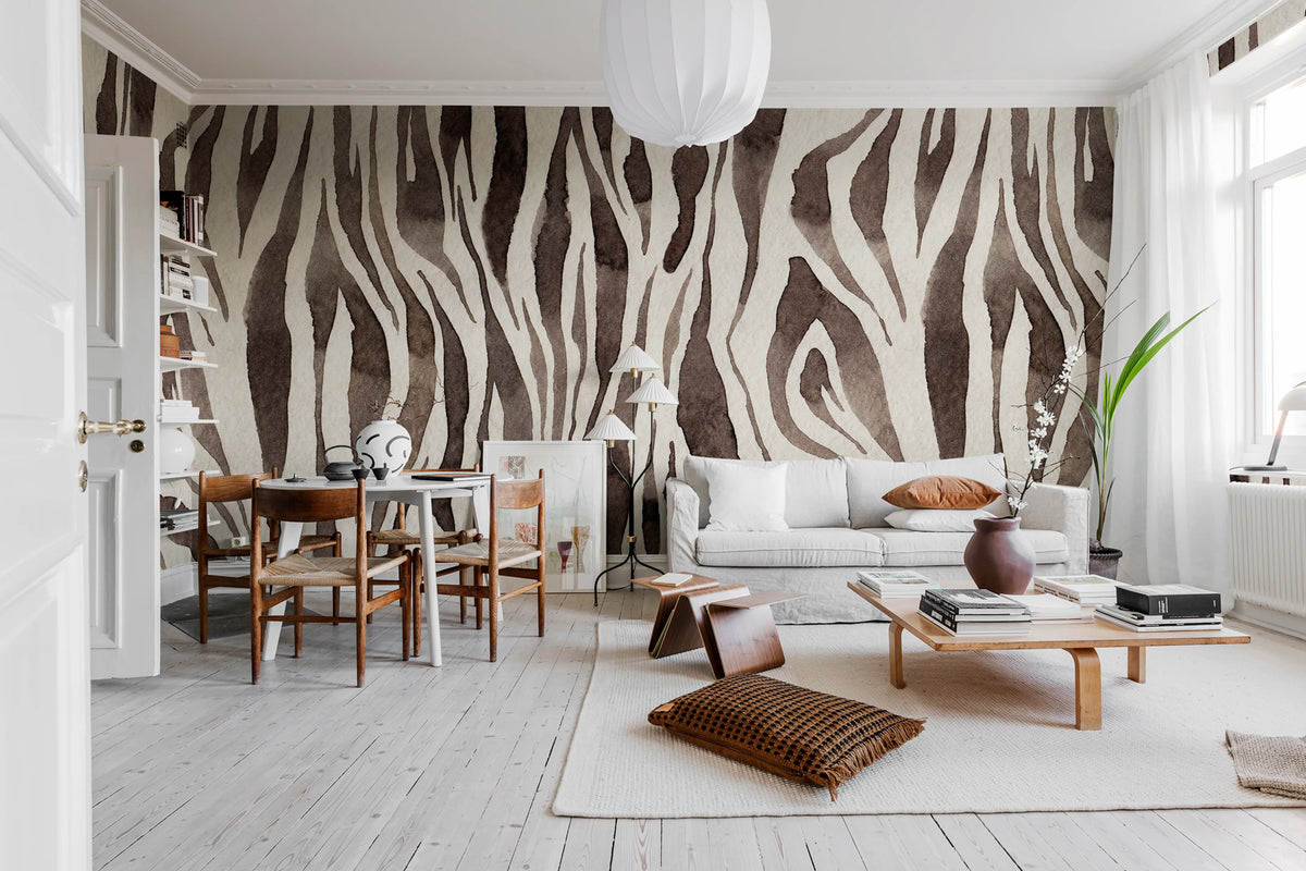 Zebra Stripes, Brown Mural Wallpaper - room preview 02