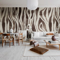 Zebra Stripes, Brown Mural Wallpaper - room preview 02
