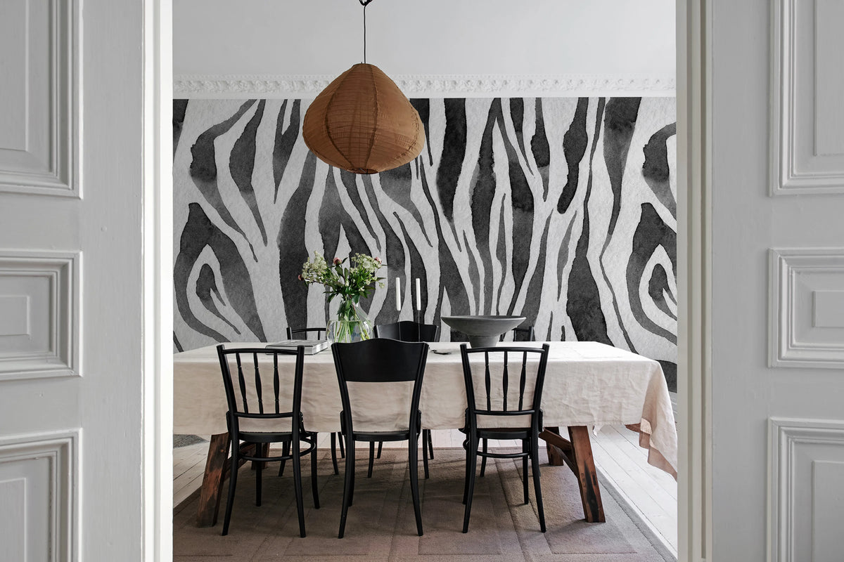 Zebra Stripes, Graphite Mural Wallpaper - room preview 02