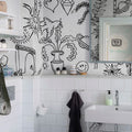 Doodle, White Mural Wallpaper - room preview 02