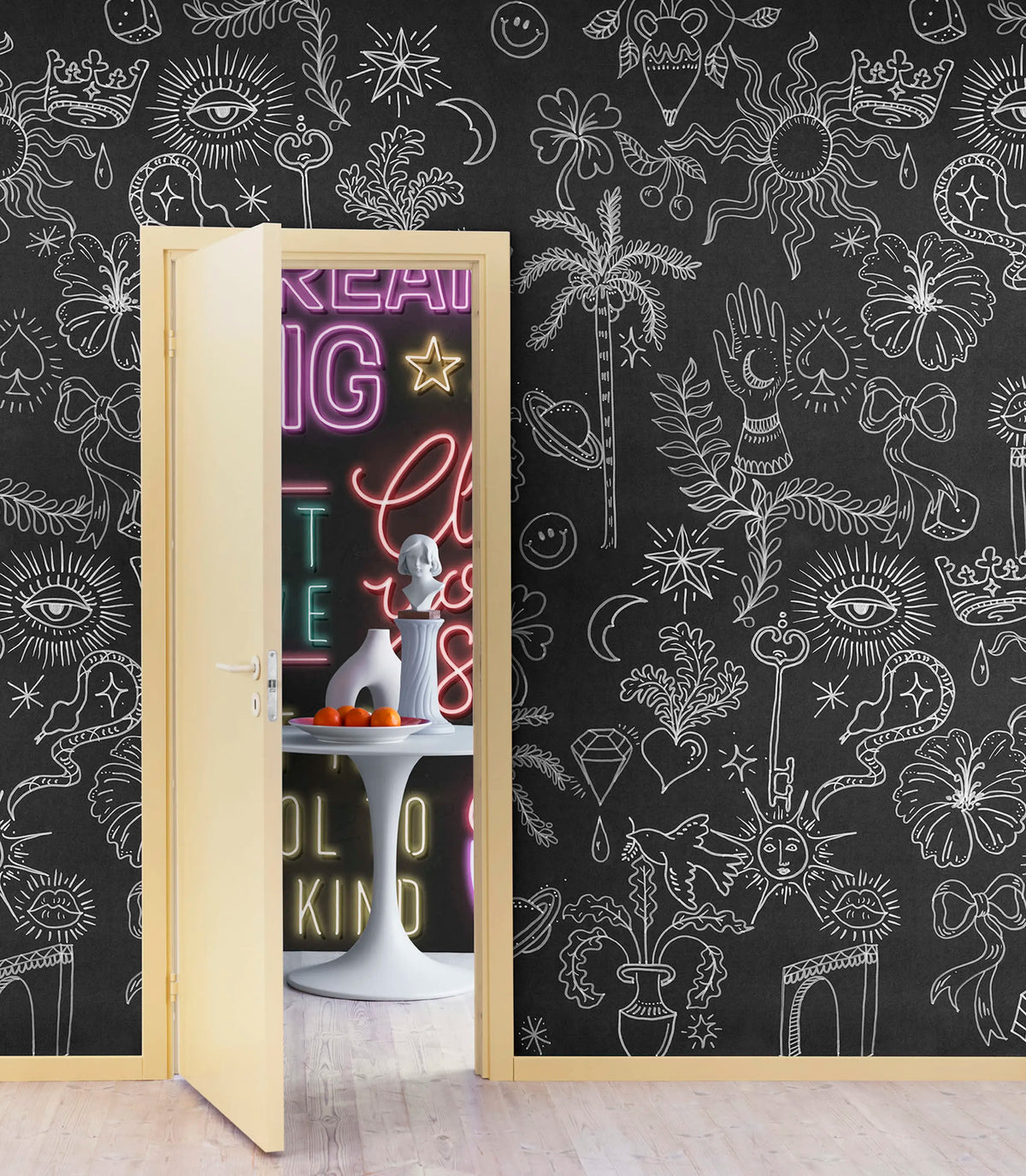 Doodle, Black Mural Wallpaper - room preview 02