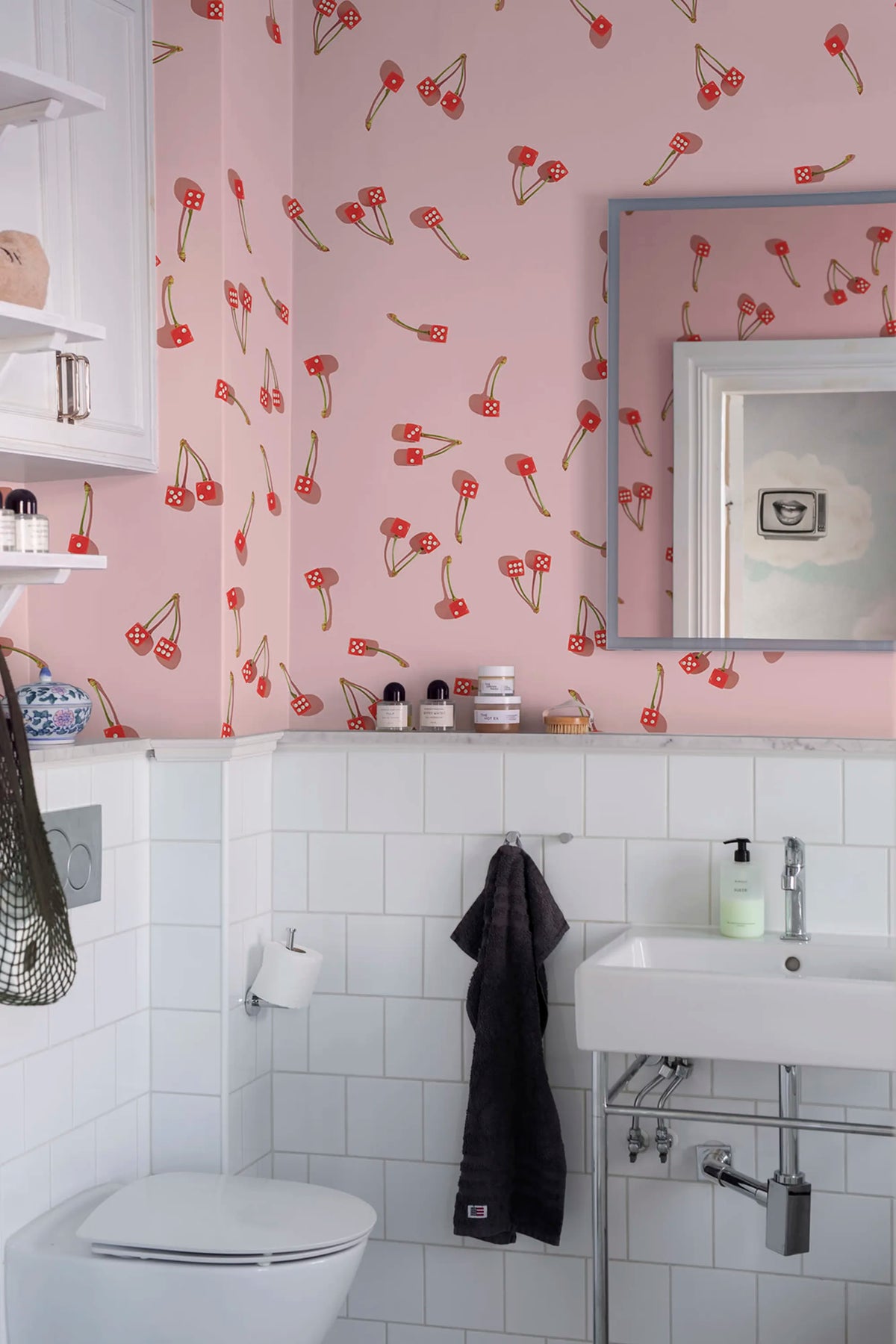 Cherry Dice, Pink Mural Wallpaper - room preview 02