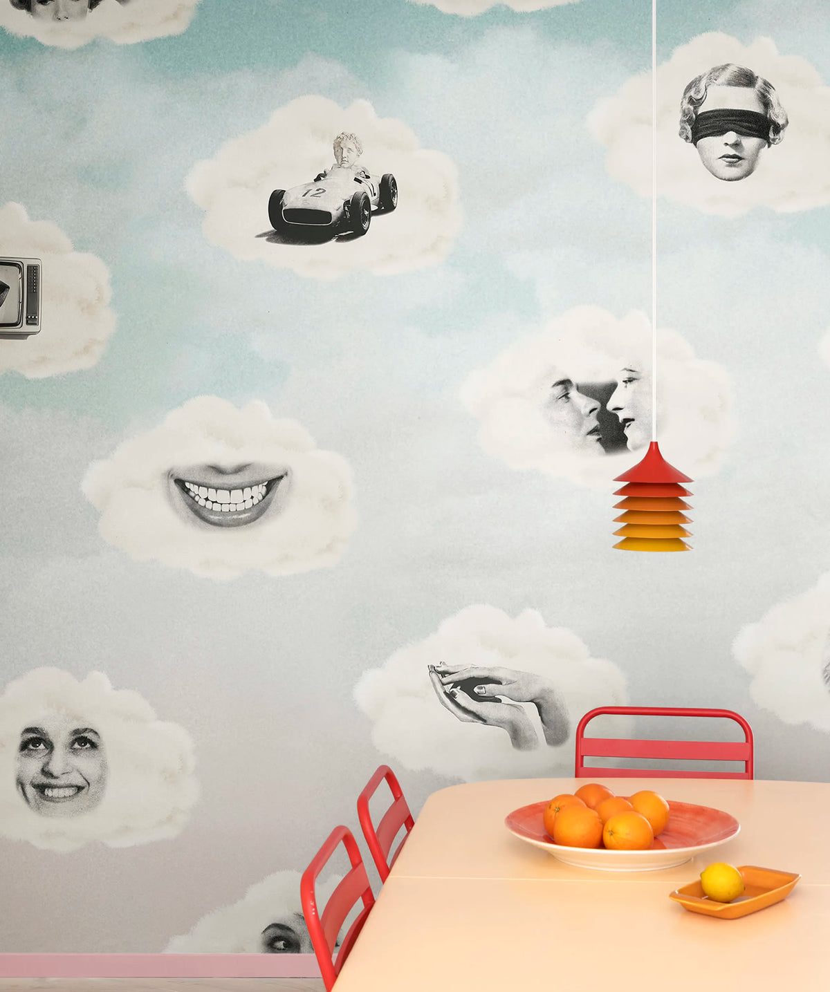 Retro Clouds, Blue Mural Wallpaper - room preview 02