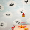 Retro Clouds, Blue Mural Wallpaper - room preview 02