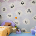 Retro Clouds, Pink Mural Wallpaper - room preview 02