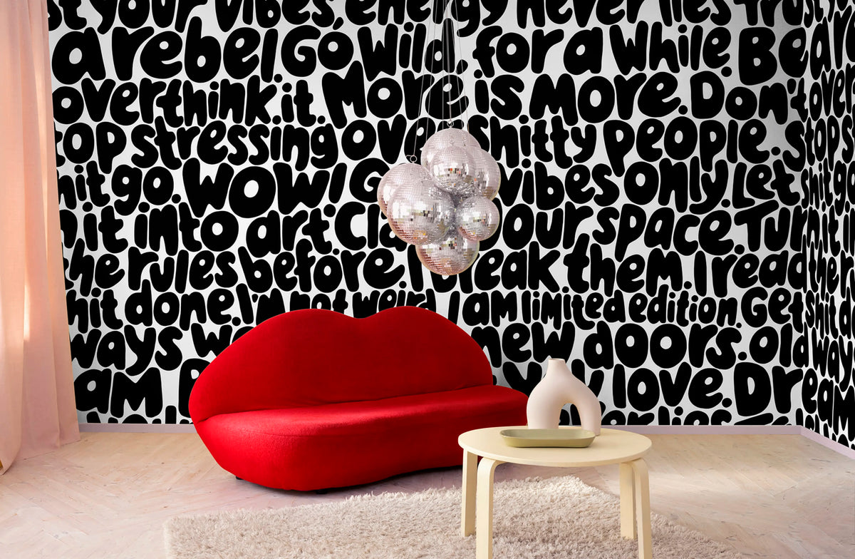 Blah blah blah, Black Mural Wallpaper - room preview 02