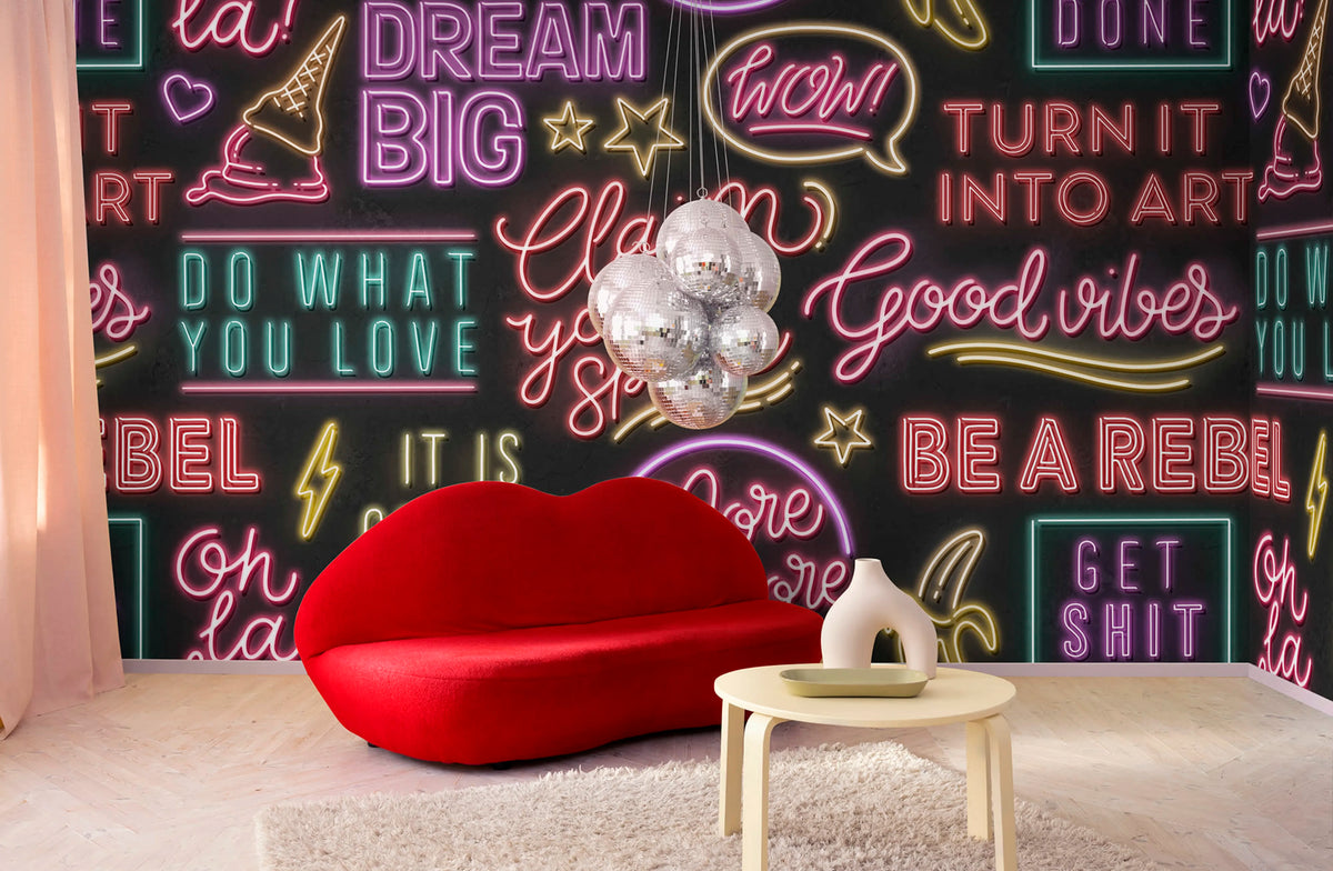 Neon Vibes, Black Mural Wallpaper - room preview 02