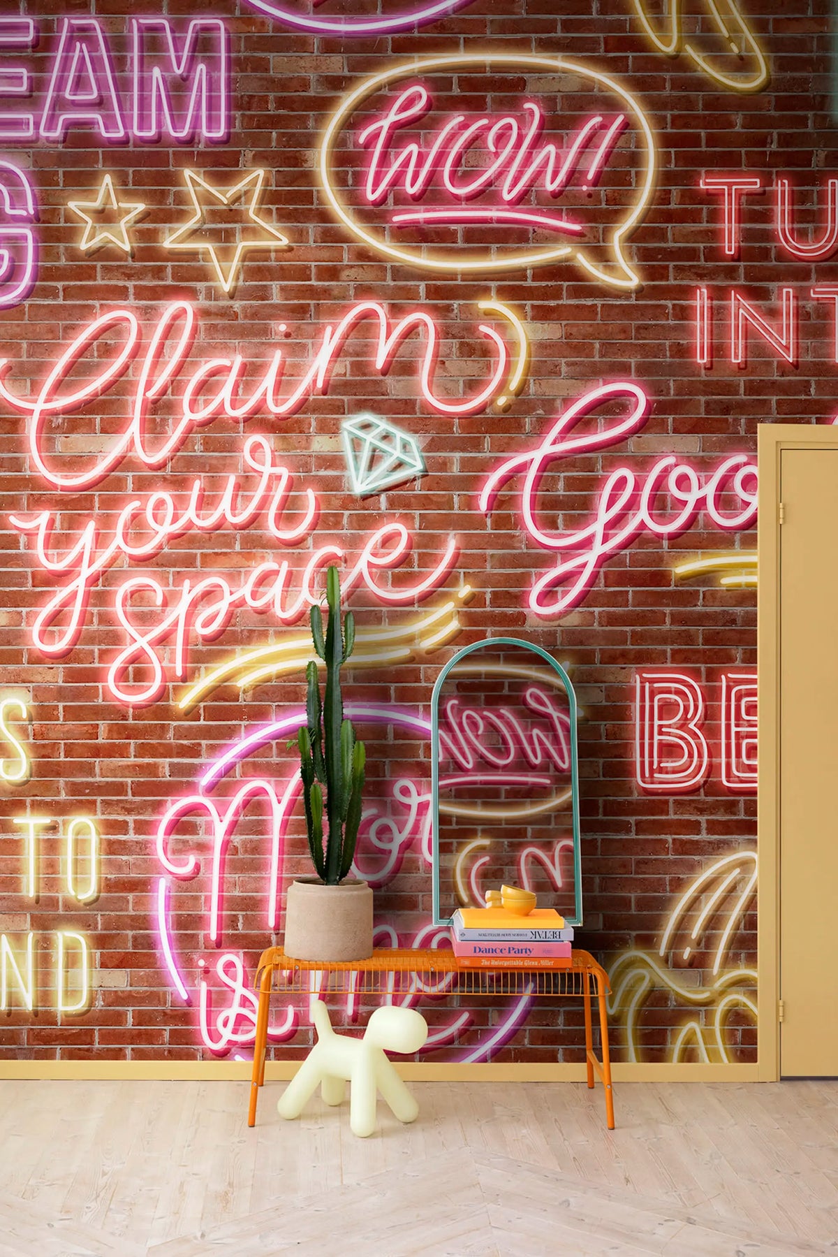 Neon Vibes, Brickwall Mural Wallpaper - room preview 02