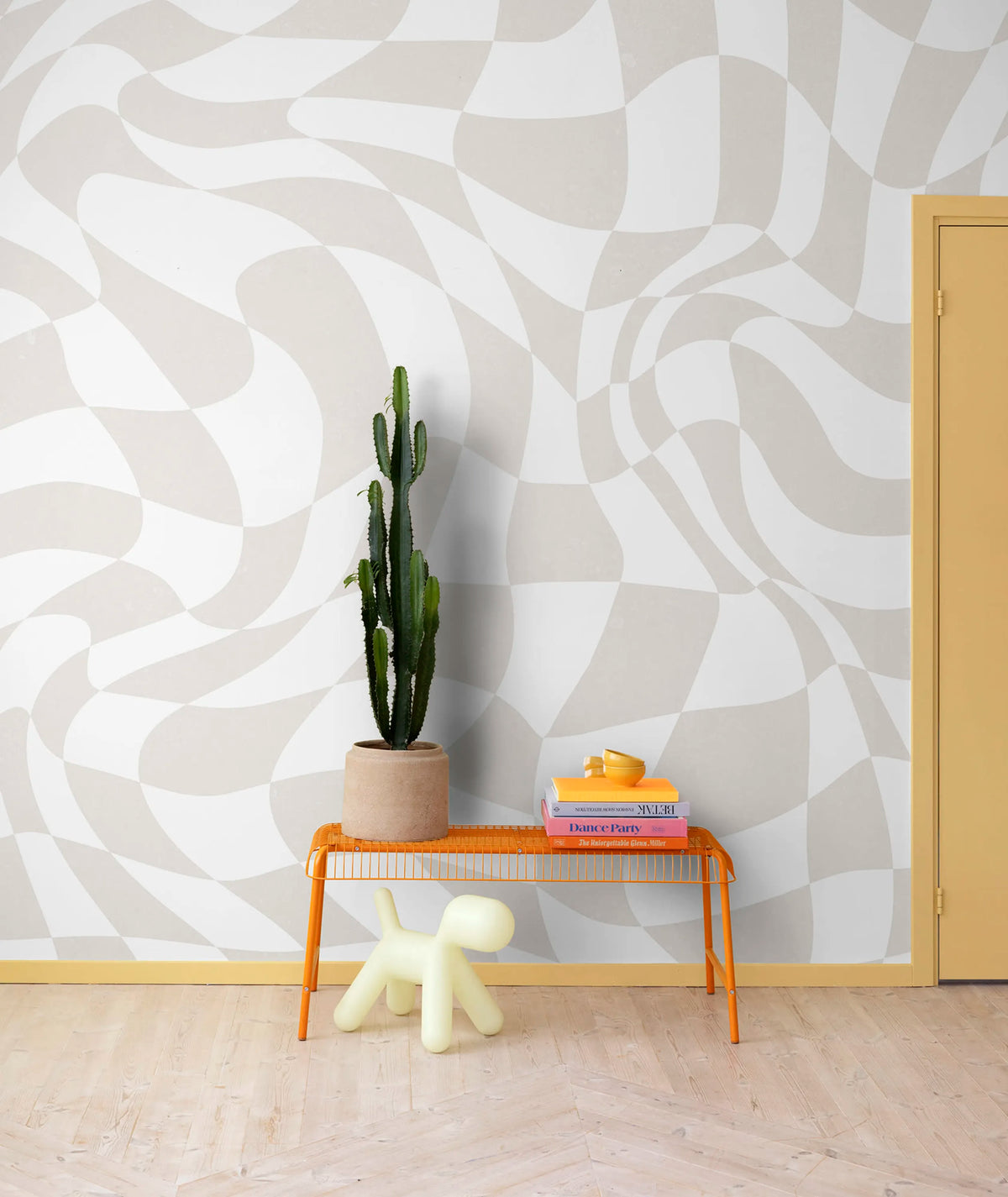 Psychedelic Chess, Beige Mural Wallpaper - room preview 02