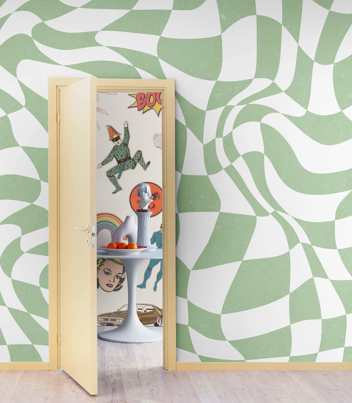 Psychedelic Chess, Green Mural Wallpaper - room preview 02