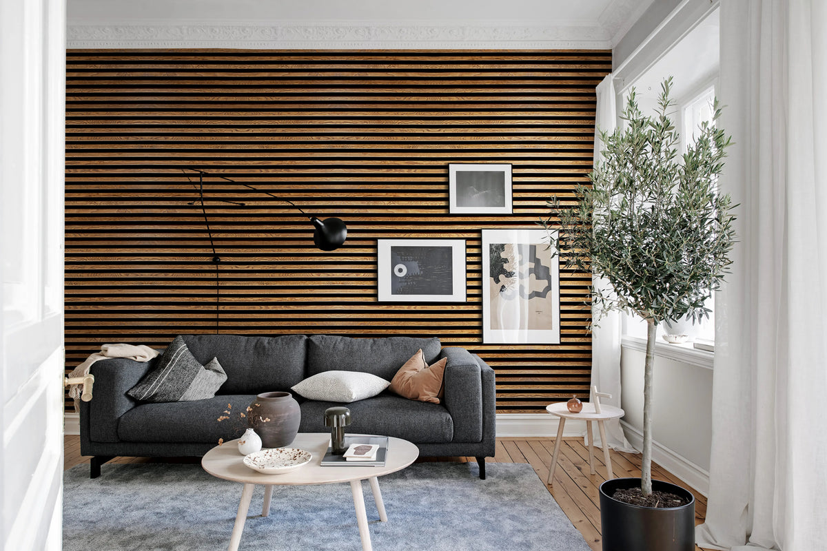 Rib Wood, Horizontal Mural Wallpaper - room preview 02