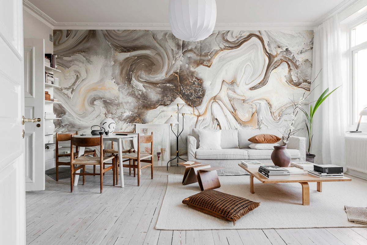 Marble Swirl, Nougat Mural Wallpaper - room preview 02