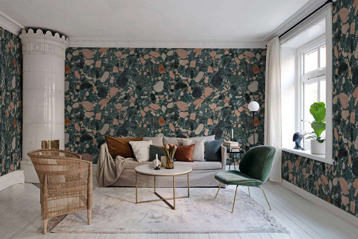 Terrazzo Bold, Emerald Mural Wallpaper - room preview 02