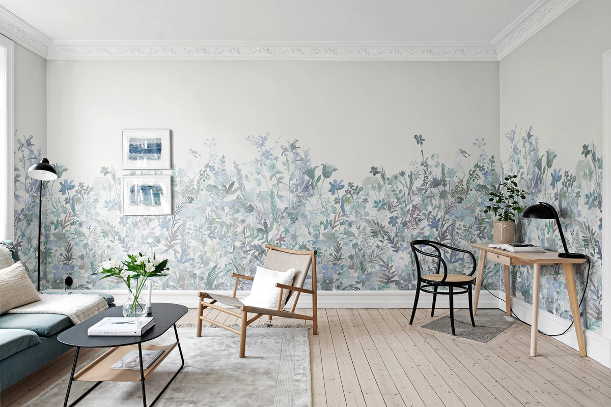 May Meadow, Soft Blue Mural Wallpaper - room preview 02