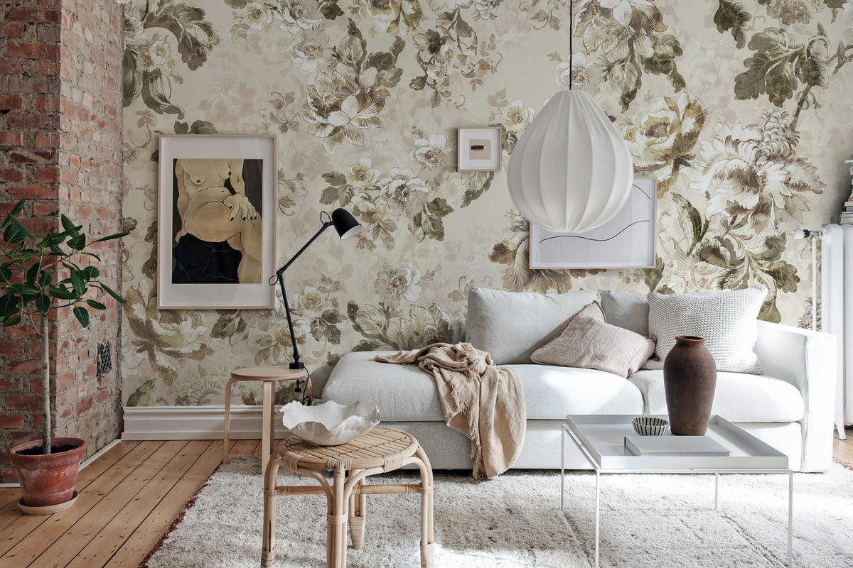 Roses, Beige Mural Wallpaper - room preview 02