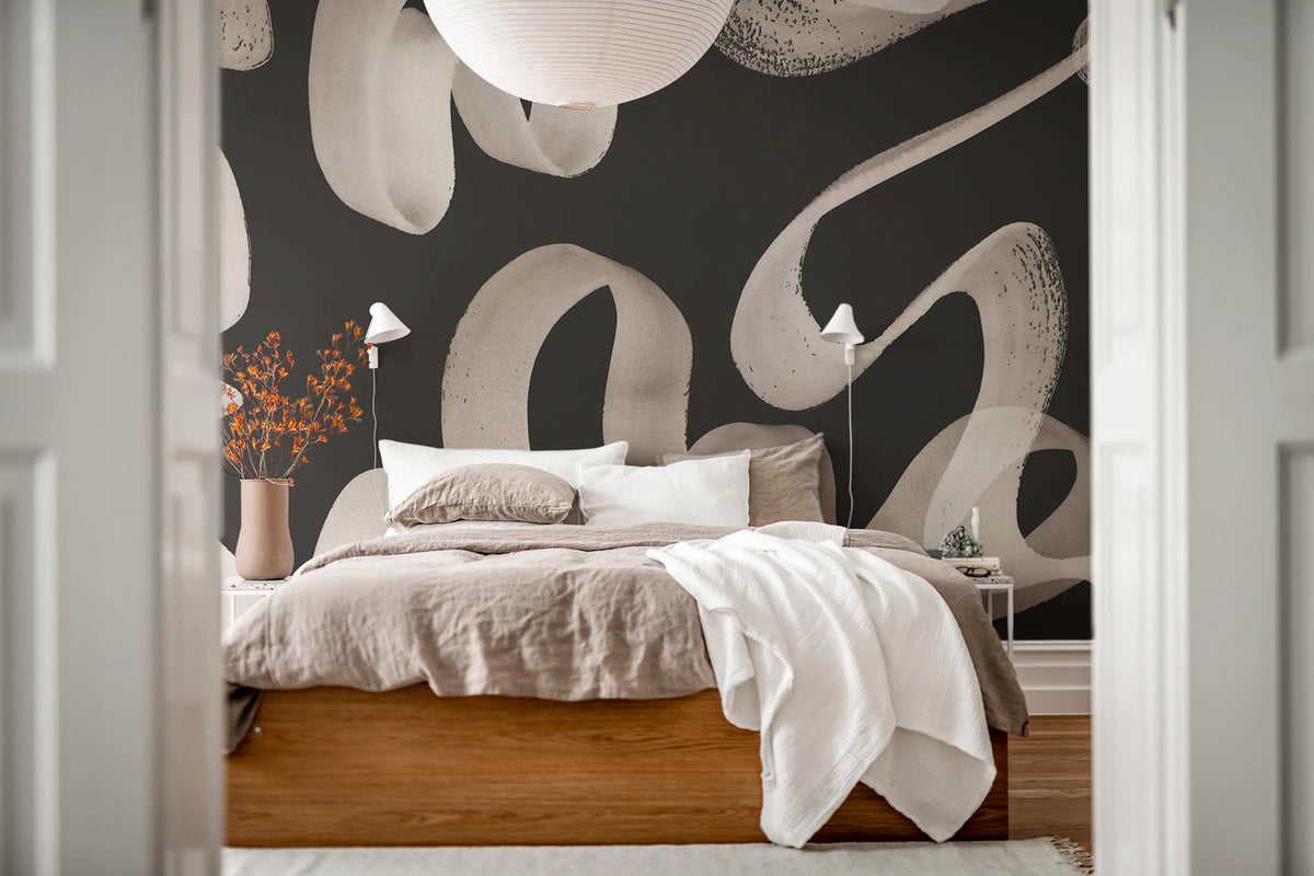 Waves, Black Mural Wallpaper - room preview 02