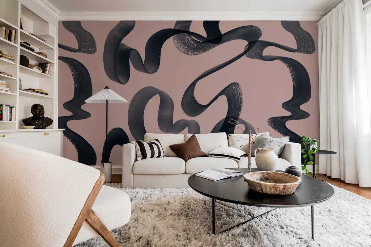 Waves, Pink Mural Wallpaper - room preview 02