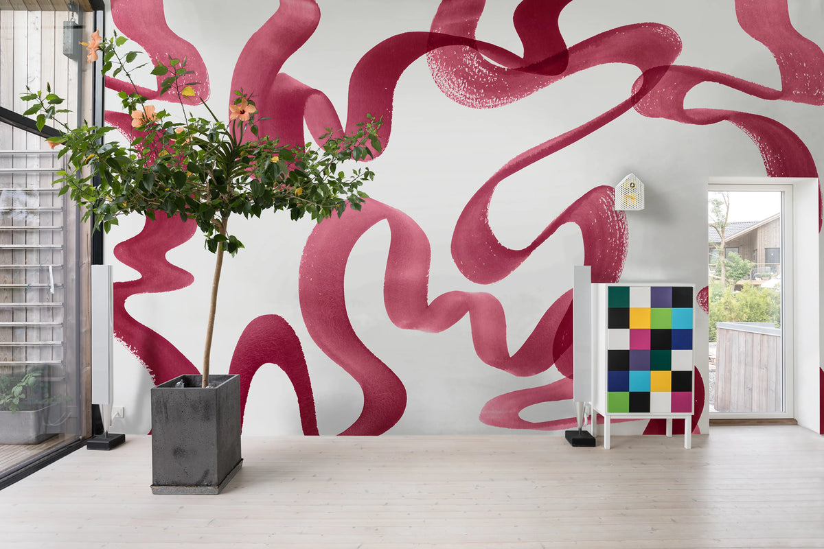 Waves, Magenta Mural Wallpaper - room preview 02