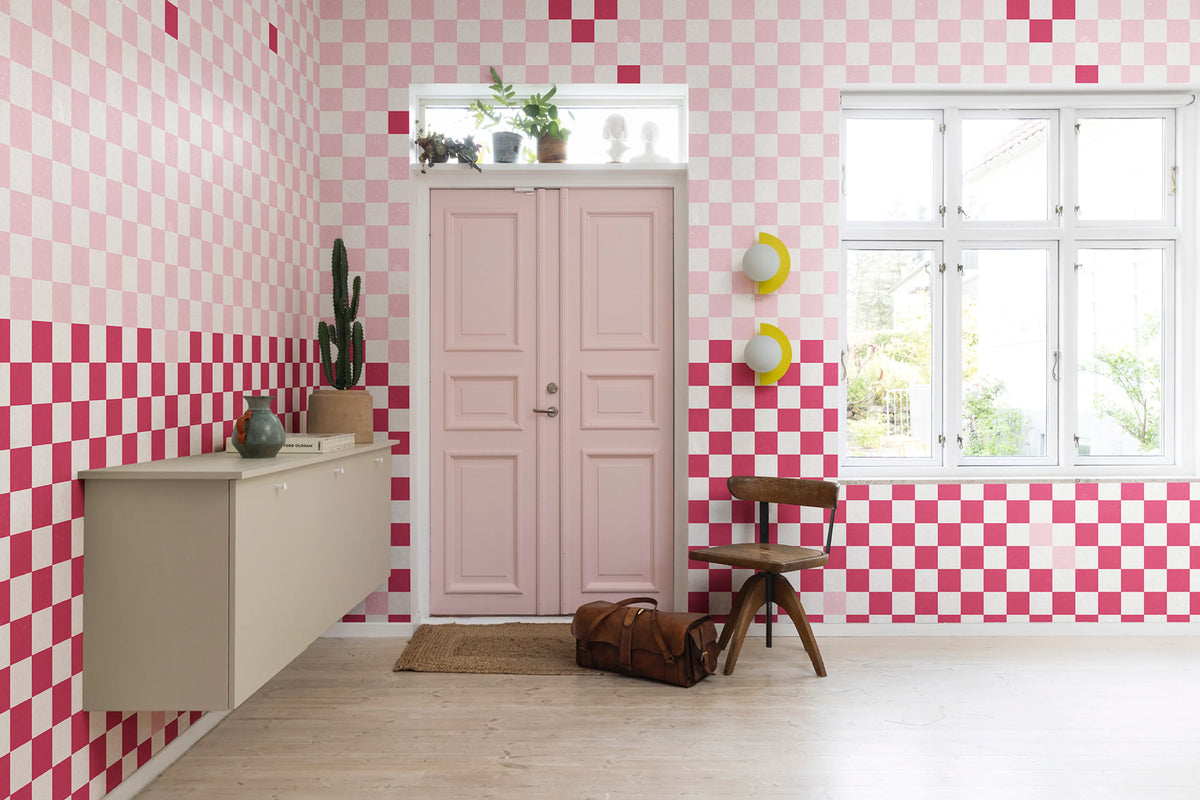 Pixels, Magenta Mural Wallpaper - room preview 02