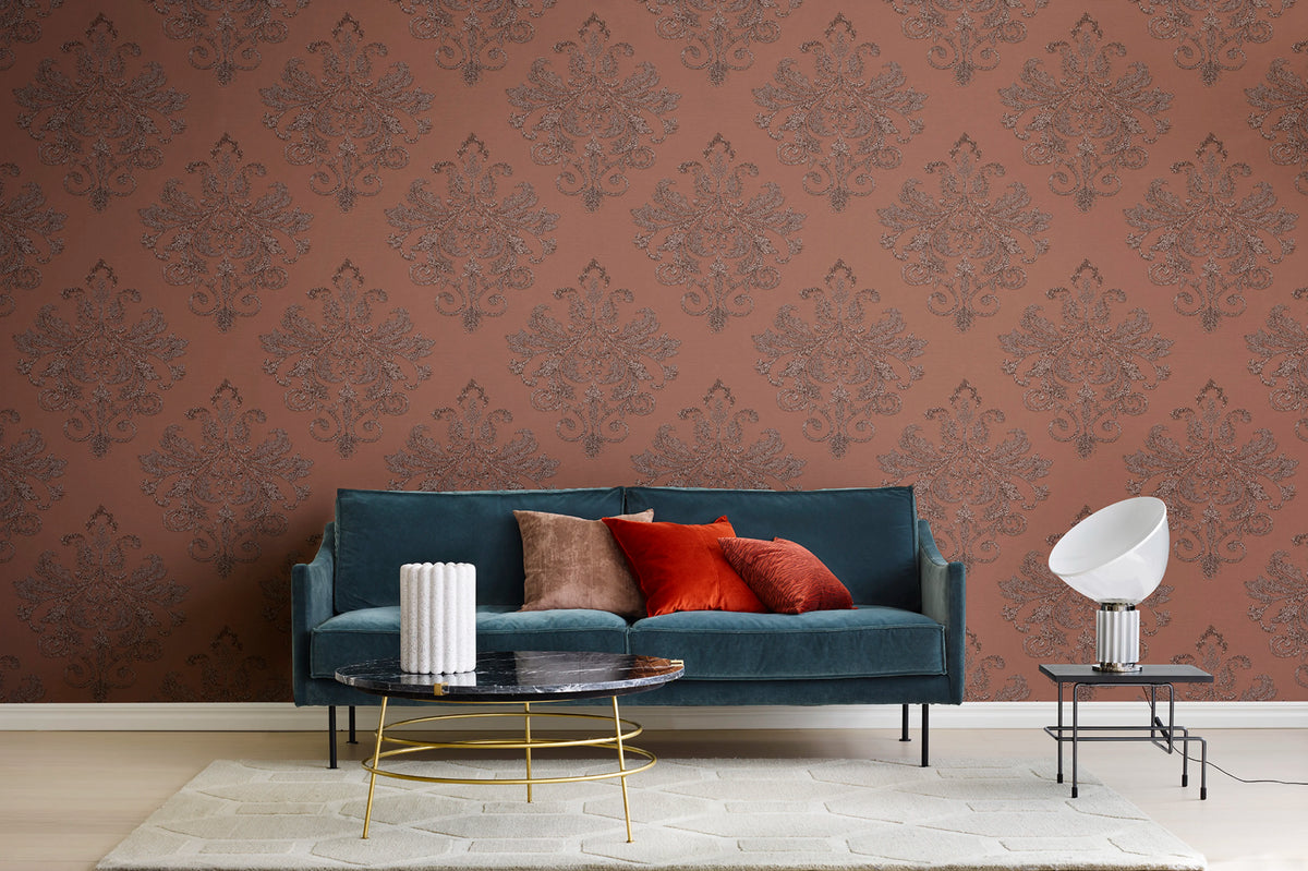 Baroque Pearl, Red Mural Wallpaper - room preview 02