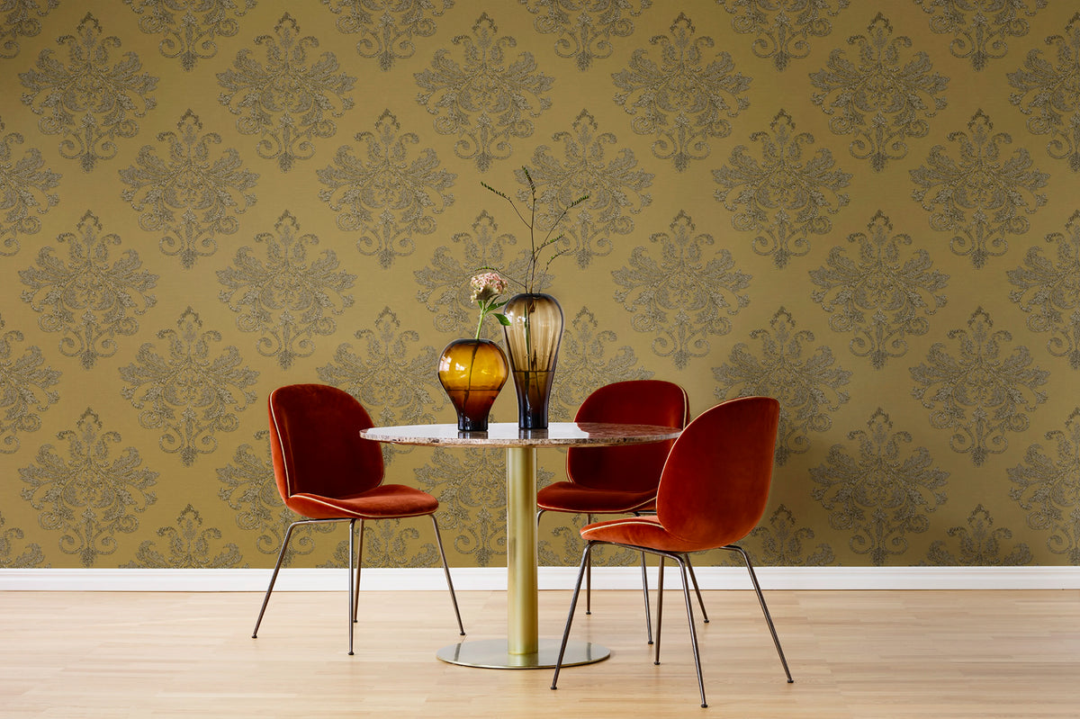 Baroque Pearl, Yellow Mural Wallpaper - room preview 02