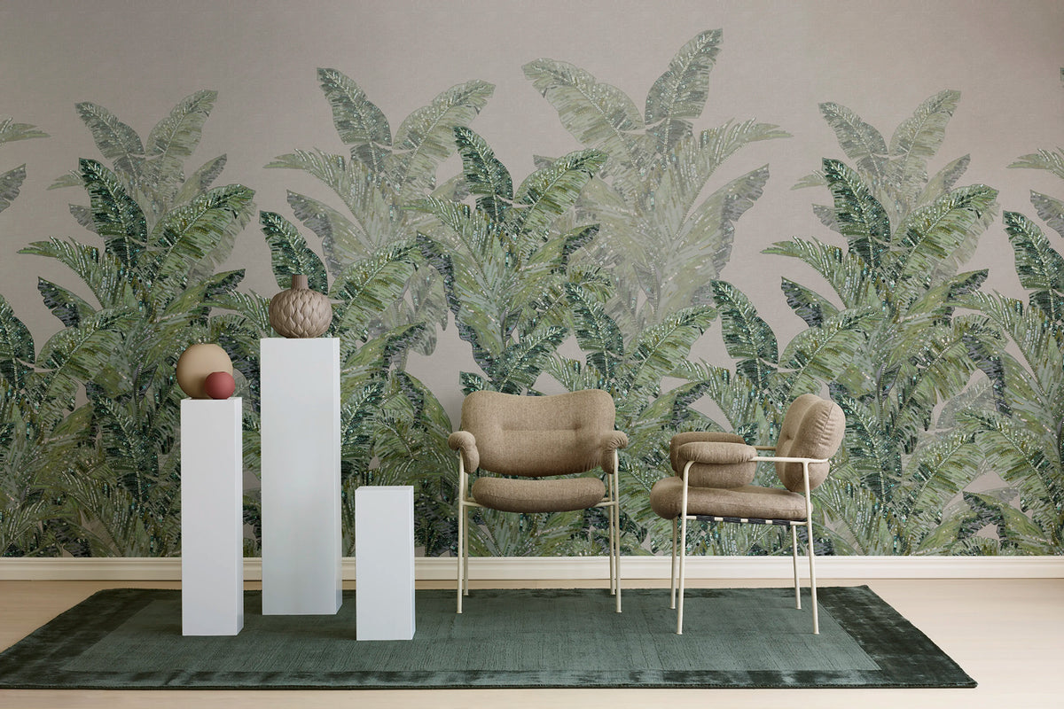 Jungle Pearl, Beige Mural Wallpaper - room preview 02