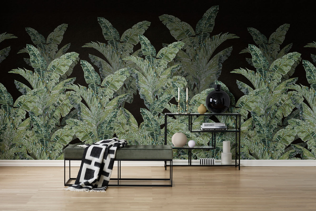 Jungle Pearl, Black Mural Wallpaper - room preview 02