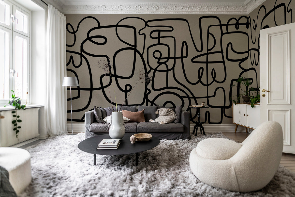 Artsy, Warm Gray Mural Wallpaper - room preview 02