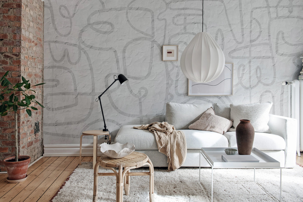 Artsy, Soft White Mural Wallpaper - room preview 02