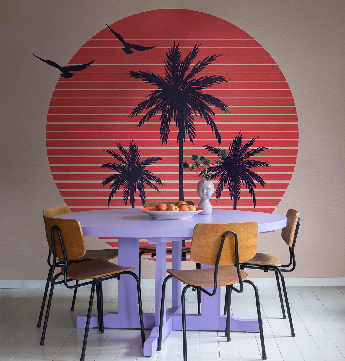 Palms, Soft Pink Mural Wallpaper - room preview 02