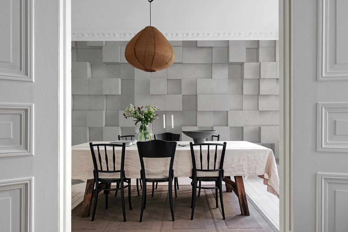 3D Boxes, Gray Mural Wallpaper - room preview 02
