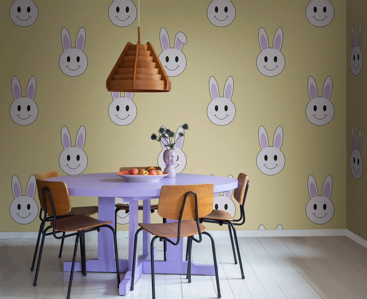Year of the rabbit smiley, Saffron Mural Wallpaper - room preview 02