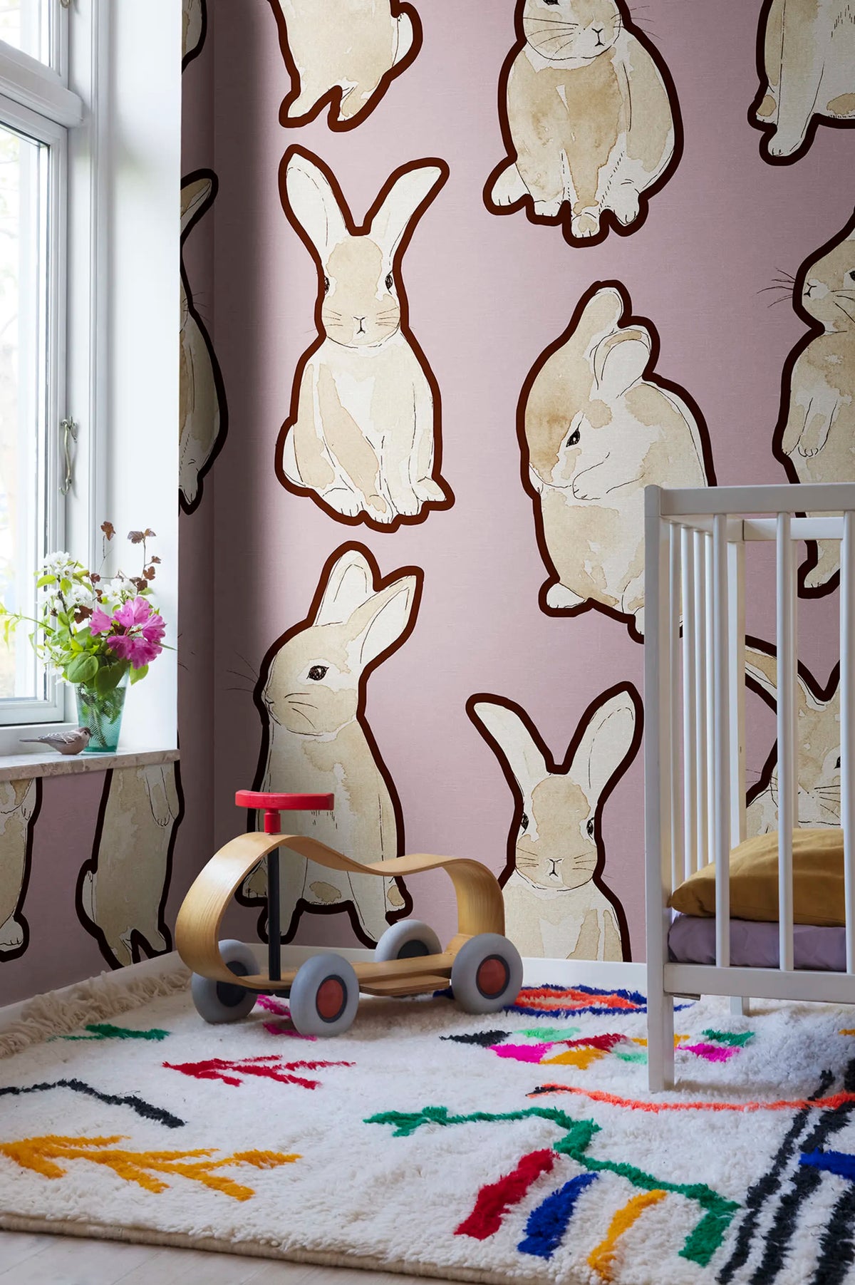 Year of the Bunny, Lilac Mural Wallpaper - room preview 02