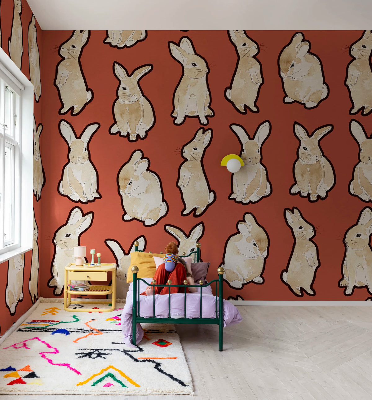 Year of the Bunny, Red Mural Wallpaper - room preview 02
