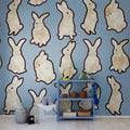 Year of the Bunny, Blue Mural Wallpaper - room preview 02