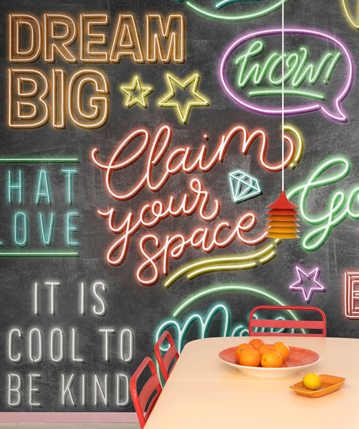 Neon Vibes, Graphite Mural Wallpaper - room preview 02