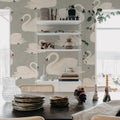 Whooper Swan, Soft Blue Mural Wallpaper - room preview 02