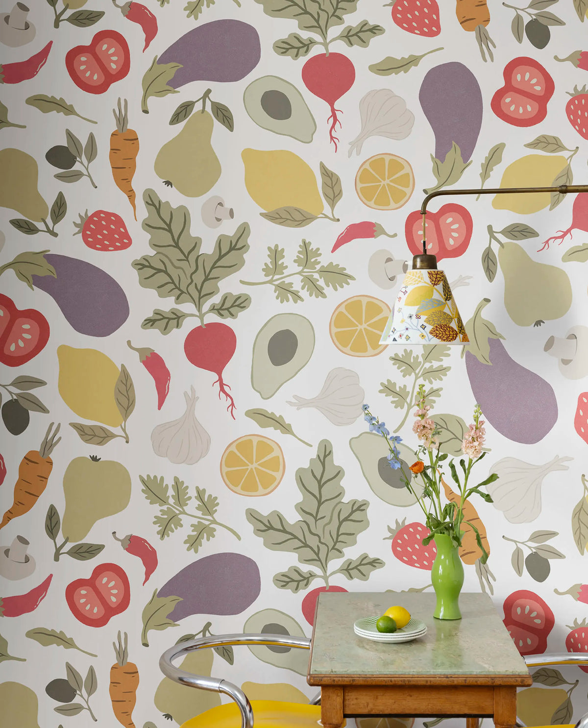 Eat Your Greens, White Mural Wallpaper - room preview 02