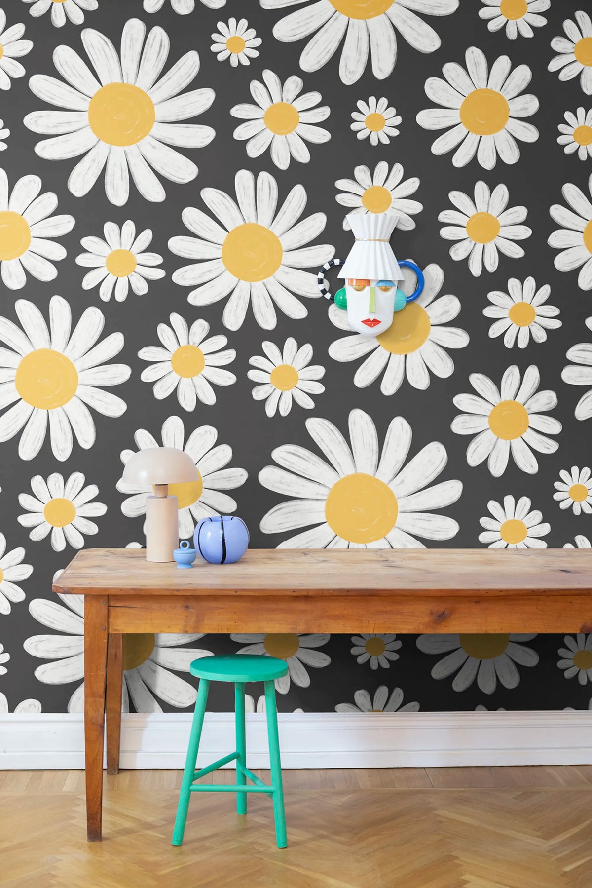 Dashing Daisies, Midnight Mural Wallpaper - room preview 02