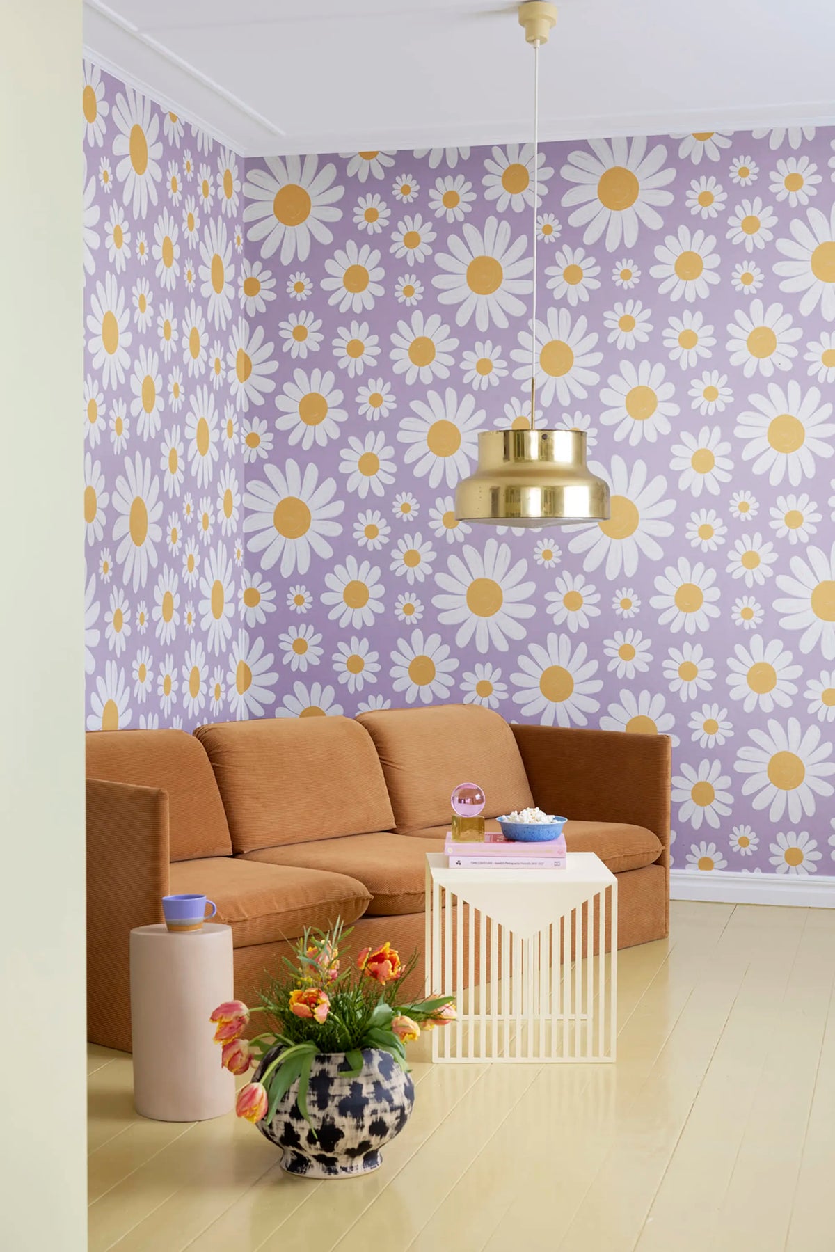 Dashing Daisies, Lilac Mural Wallpaper - room preview 02