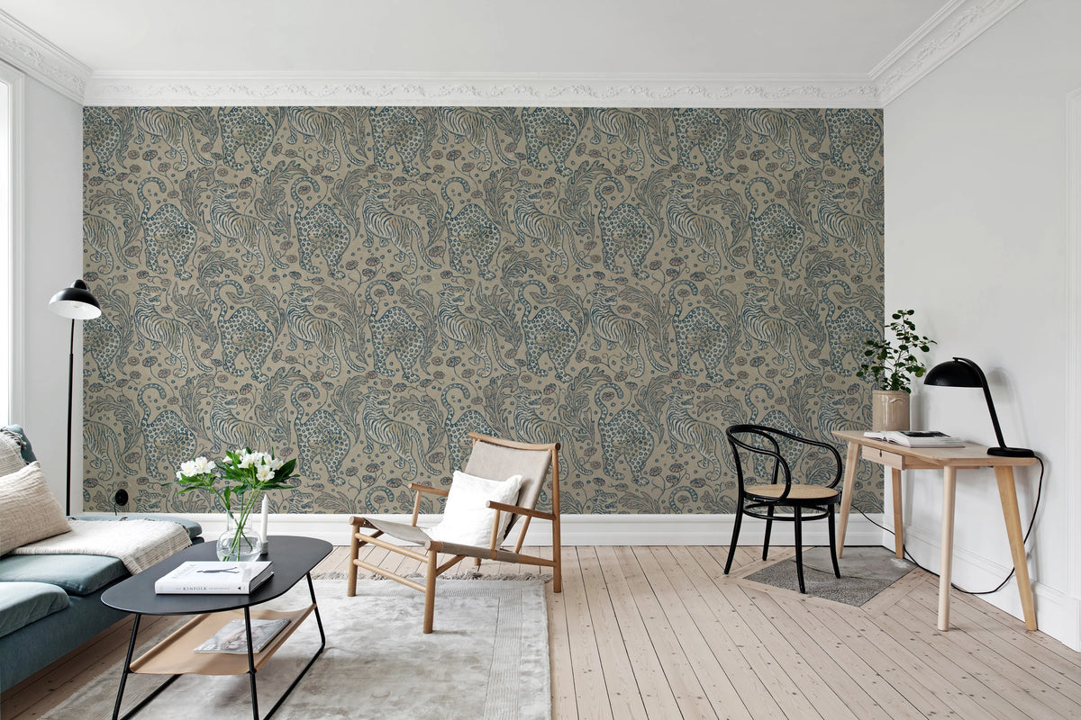 Bold Tigers, Sand Mural Wallpaper - room preview 02