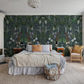 Peacock Garden, Black Mural Wallpaper - room preview 02