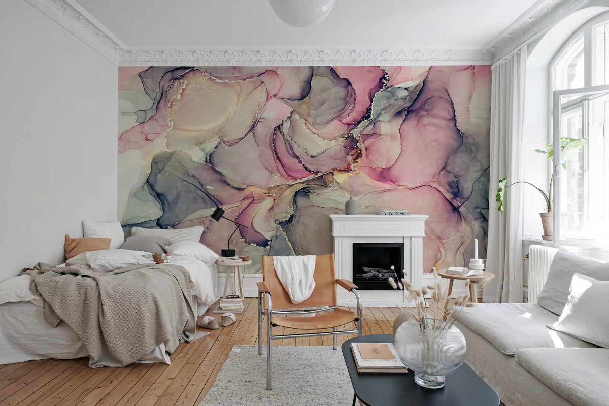 Pink Watercolors Mural Wallpaper - room preview 02