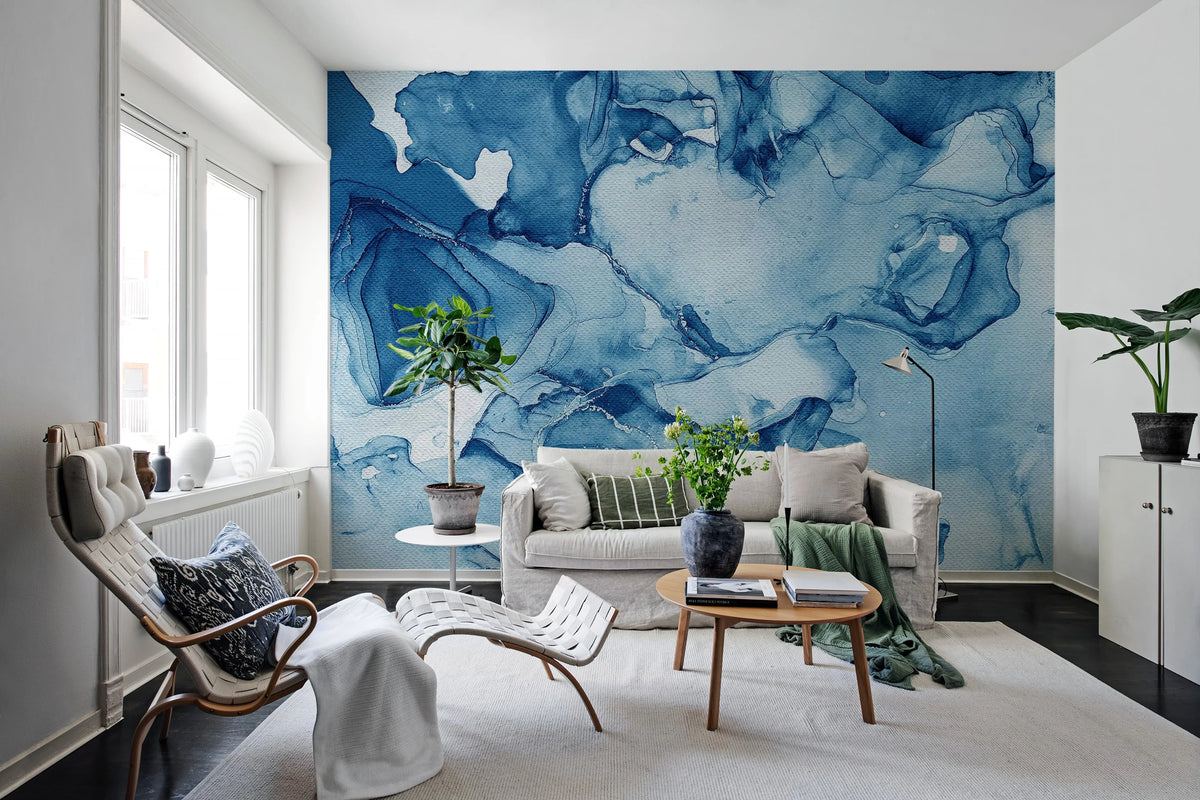 Blue Watercolors Mural Wallpaper - room preview 02