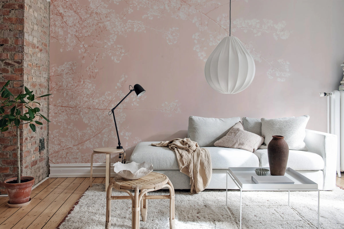 Pink Branches Mural Wallpaper - room preview 02