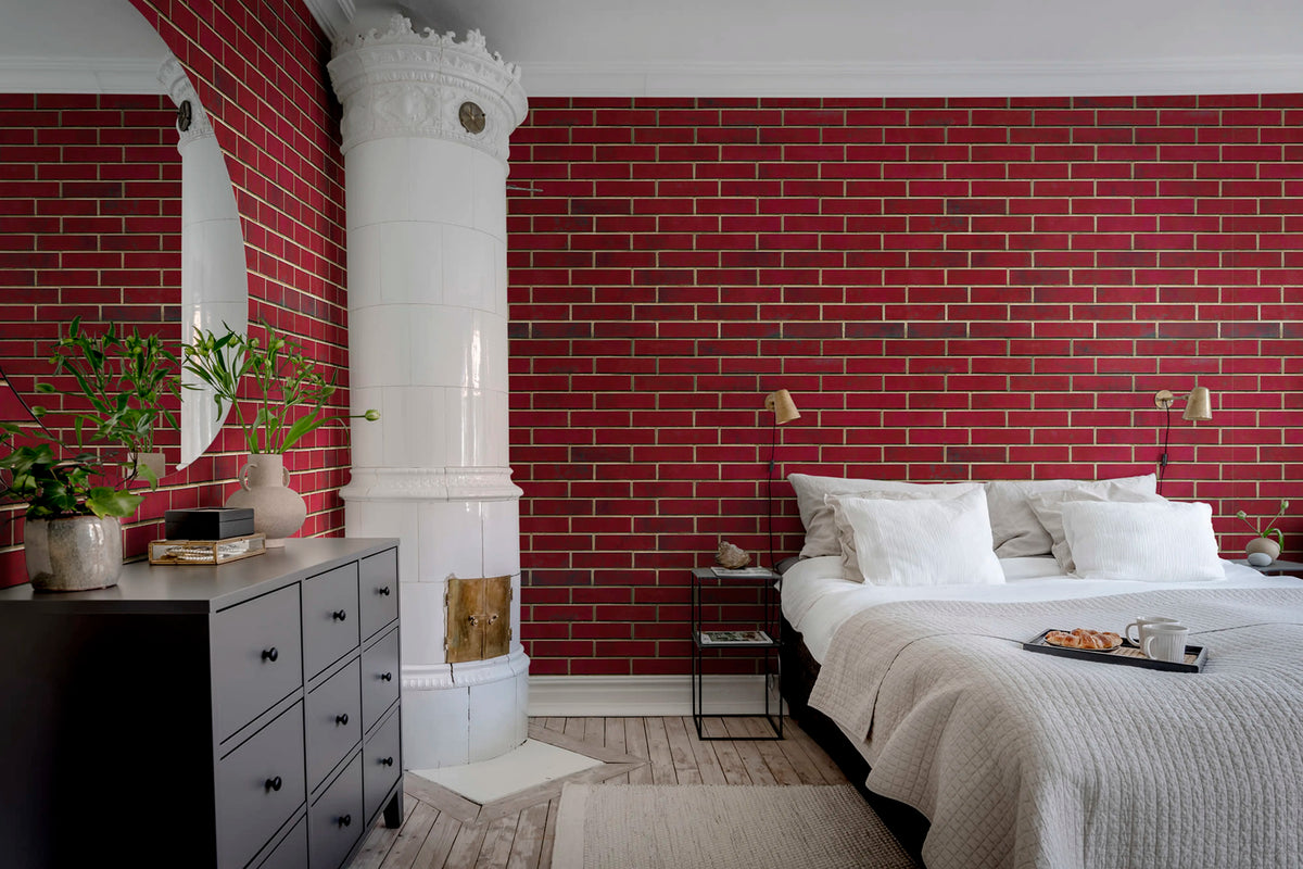 Wall of Tiles, Ruby Red Mural Wallpaper - room preview 02
