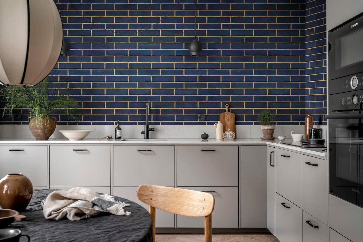 Wall of Tiles, Dark Blue Mural Wallpaper - room preview 02